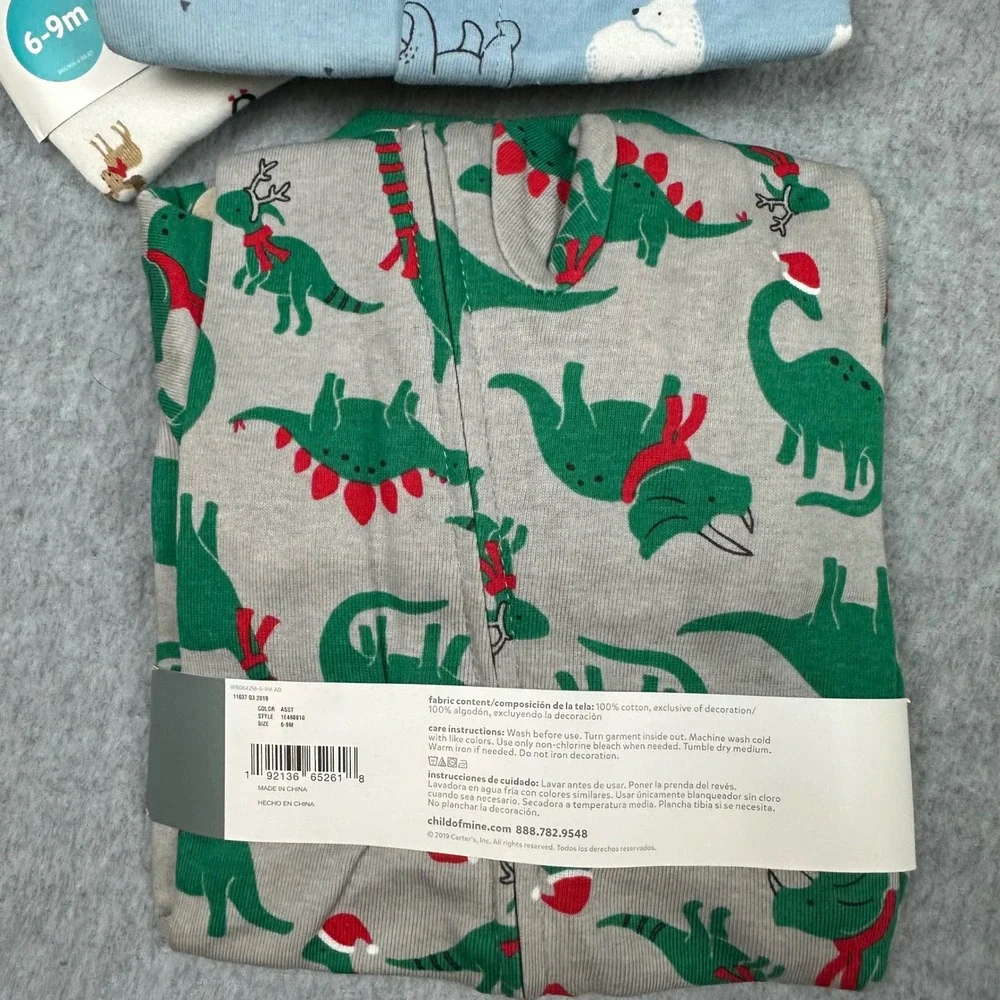 Child of Mine by Carters Baby Boy 6-9M Christmas Pajamas 3 pk Footie Sleep Play‎